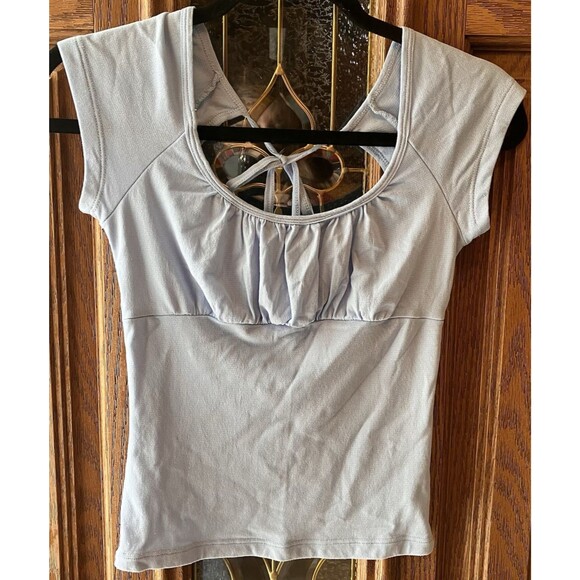 VTG US Boys Women's Bow Back Tie Empire Cut Top Cap Sleeve Cool Blue Size M Y2K - Picture 1 of 8